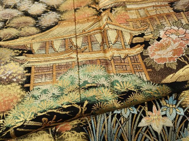 平和屋着物●豪華黒留袖 作家物 駒刺繍 風景草花文 金銀彩 正絹 逸品 未使用 CABG5582ut