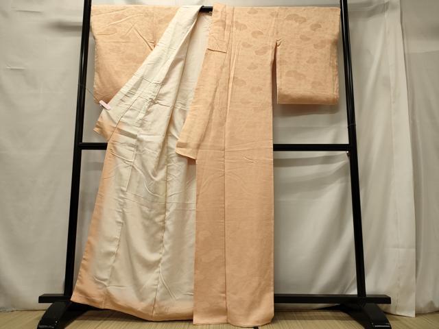 平和屋着物■上質な色無地 菊尽くし地紋 肌色 正絹 逸品 CABG5611oy