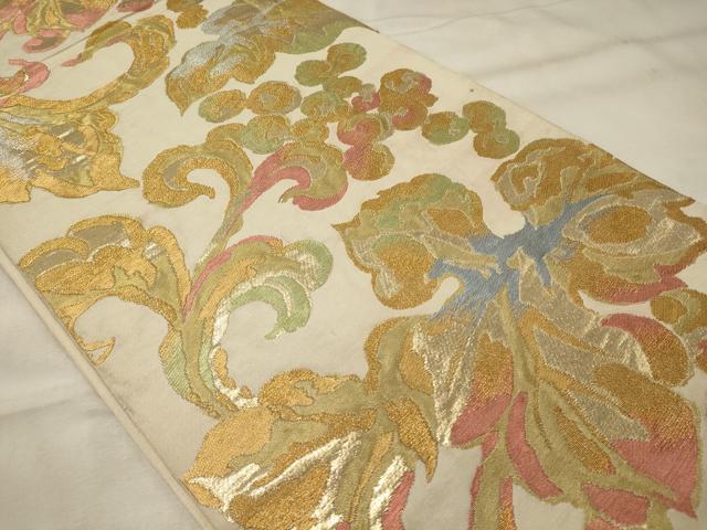 平和屋着物◎六通柄 本袋帯 更紗花文 金糸 正絹 逸品 CABG5755oy