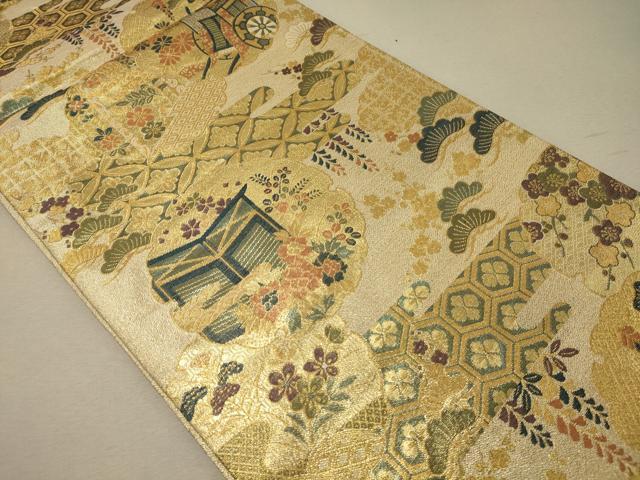 平和屋着物◎佐賀錦 六通柄袋帯 雪輪吉祥花松文 金糸 正絹 逸品 CABG5808oy