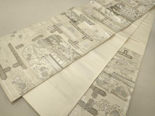 平和屋着物◎六通柄袋帯 蒔絵御所解文 九百プラチナ二重箔 正絹 逸品 CABG5811oy