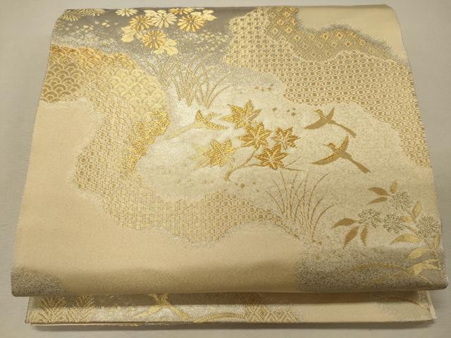 平和屋着物◎六通柄袋帯 道長花鳥文 金糸 正絹 逸品 CABG5834oy