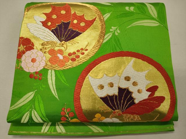 平和屋着物◎六通柄袋帯 唐織 花蝶丸文 金糸 正絹 逸品 CABG5845oy