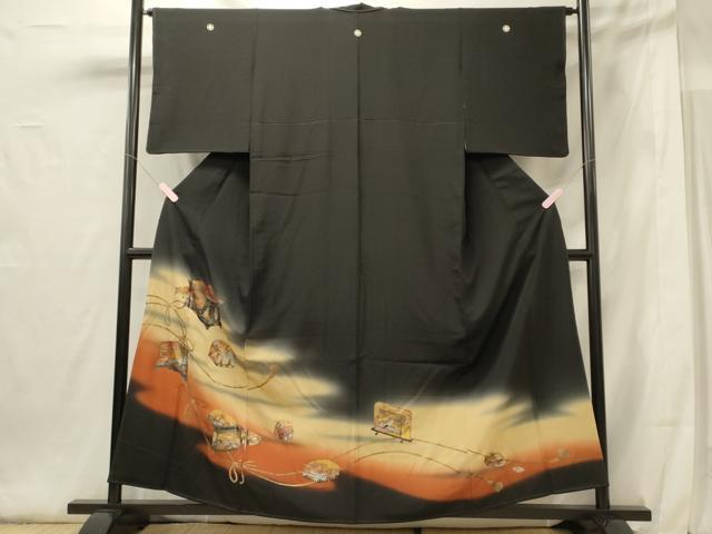 平和屋着物■豪華黒留袖 霞文箱花文 暈し染め 金銀彩 正絹 逸品 CABG5875oy