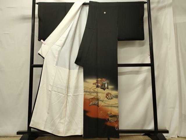 平和屋着物■豪華黒留袖 霞文箱花文 暈し染め 金銀彩 正絹 逸品 CABG5875oy