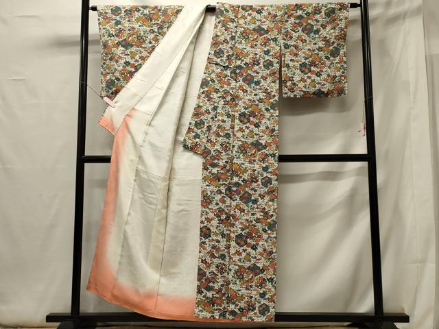 平和屋着物■上質な小紋 型染め 亀甲流水花鳥文 鬼しぼ縮緬 正絹 逸品 未使用 CABG5877oy