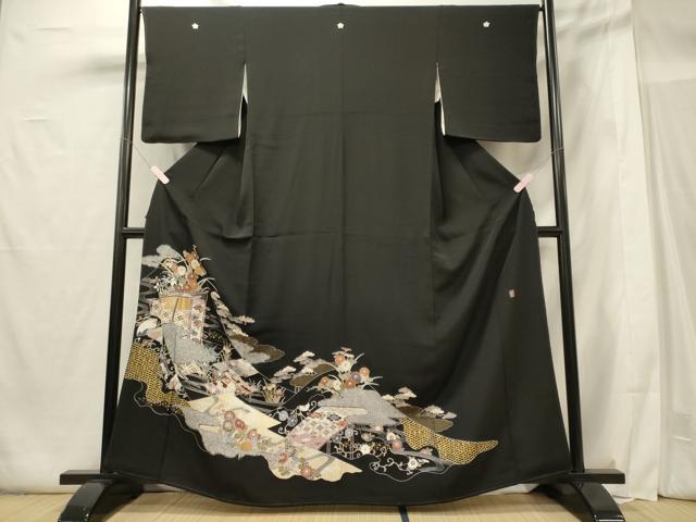平和屋着物■豪華黒留袖 作家物 几帳草花松文 金彩 正絹 逸品 CABG5887oy