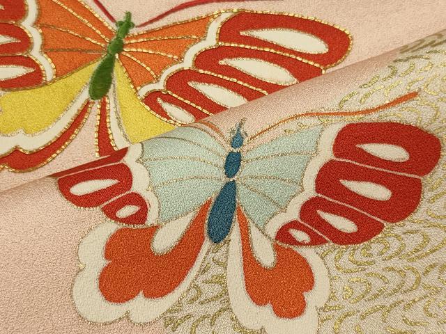 平和屋着物■訪問着 駒刺繍 舞蝶文 金彩 正絹 逸品 CABG5902oy
