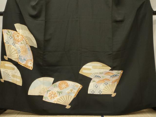 平和屋着物■豪華黒留袖 駒刺繍 扇面吉祥花文 金彩 高島屋扱い 正絹 逸品 CABG5910oy