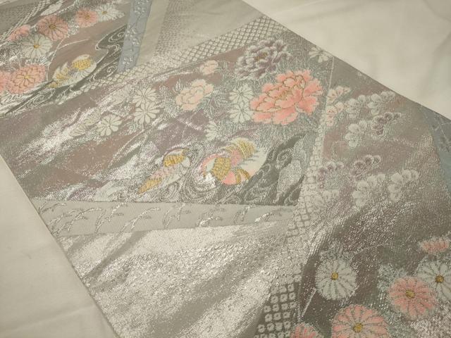 平和屋着物◎六通柄袋帯 新華錦 プラチナ二重箔 鴛鴦花松文 金銀糸 正絹 逸品 CABG5944oy