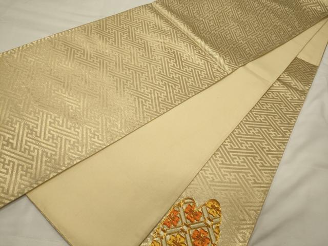 平和屋着物◎太鼓柄袋帯 駒刺繍 雲取り菱花文 正絹 逸品 CABG5952oy