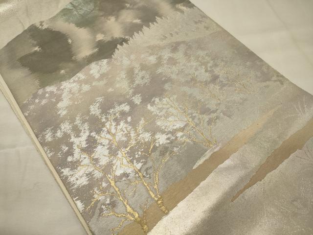 平和屋着物◎西陣 服部織物謹製 六通柄袋帯 こはく錦 遠山草木文 金銀糸 正絹 逸品 CABG5960oy