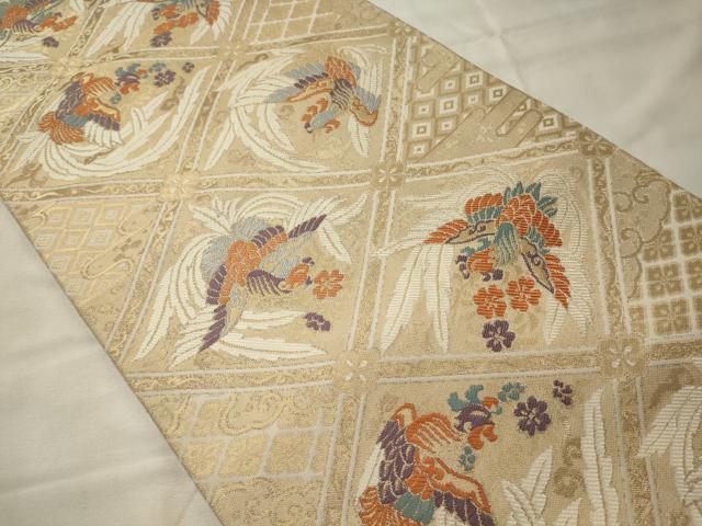 平和屋着物◎六通柄袋帯 瑞鳥鳳凰文 金糸 正絹 逸品 CABG5964oy