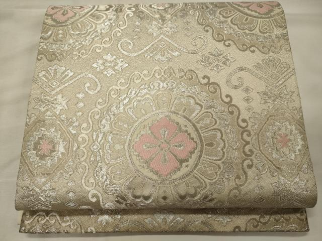 平和屋着物◎六通柄袋帯 正倉院花文 銀糸 正絹 逸品 CABG5982oy