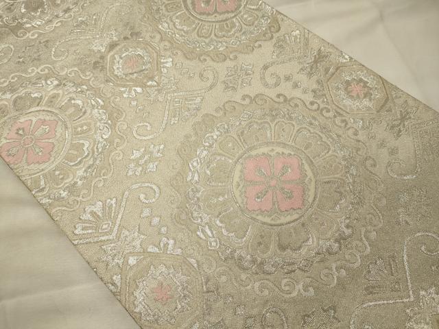 平和屋着物◎六通柄袋帯 正倉院花文 銀糸 正絹 逸品 CABG5982oy