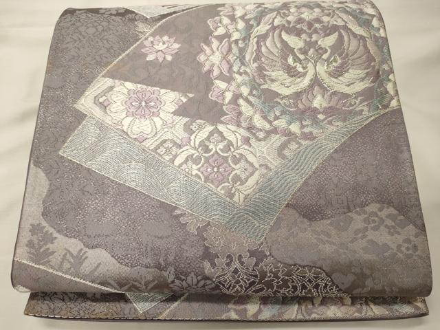 平和屋着物◎六通柄袋帯 正倉院花鳥文 銀糸 正絹 逸品 CABG5994oy