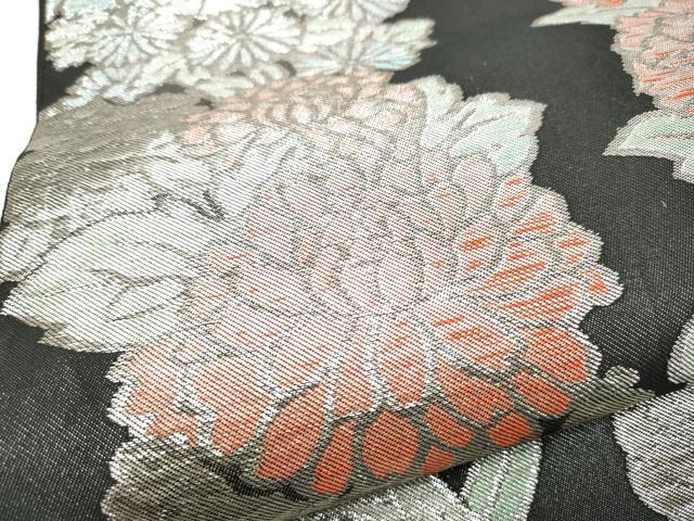 平和屋着物●西陣 川島織物 六通柄 本袋帯 草花文 黒地 銀糸 正絹 逸品 CABG6013hy
