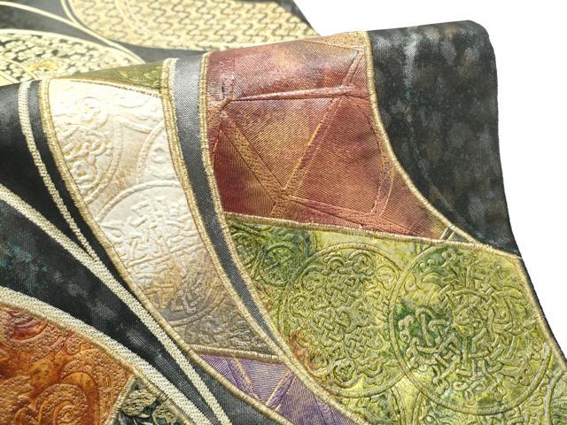 平和屋着物●六通柄袋帯 刺繍 金唐革 源氏車文 金糸 正絹 逸品 CABG6014hy