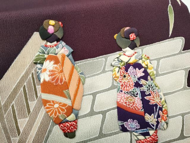 平和屋着物●太鼓柄袋帯 パッチワーク 人物文 鬼しぼ縮緬 正絹 逸品 CABG6023hy
