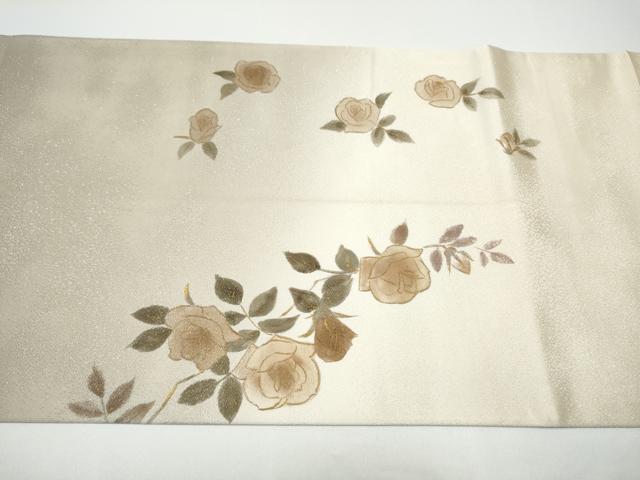 平和屋着物●渡辺空海子 太鼓柄袋帯 薔薇 銀通し地 反端付き 正絹 逸品 CABG6030hy