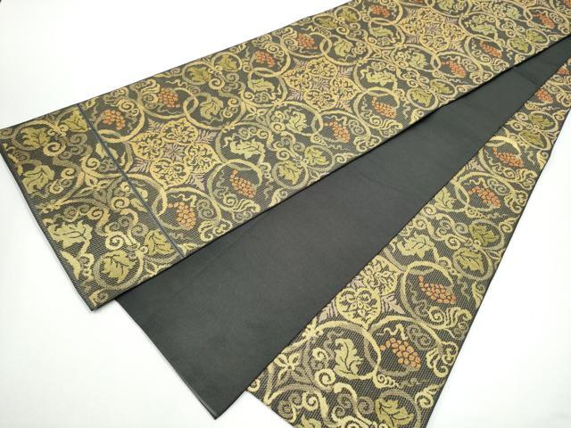 平和屋着物●全通柄 本袋帯 葡萄蔦の葉文 金糸 正絹 逸品 CABG6033hy