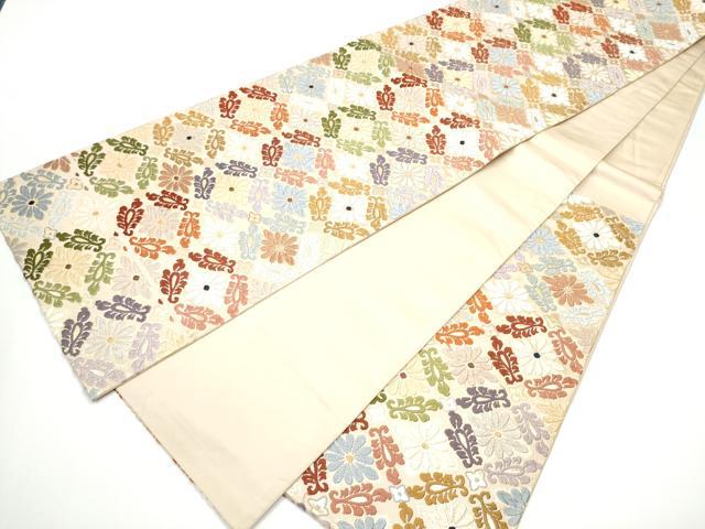 平和屋着物●六通柄袋帯 唐織 七宝花文 金糸 正絹 逸品 CABG6037hy
