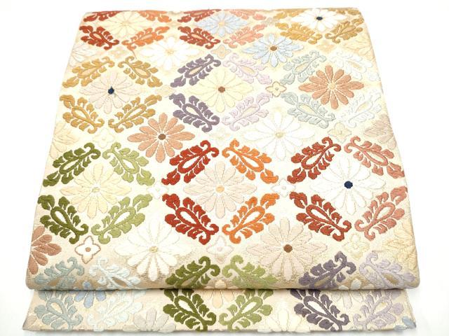 平和屋着物●六通柄袋帯 唐織 七宝花文 金糸 正絹 逸品 CABG6037hy