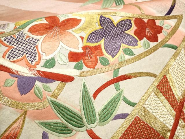 平和屋着物●アンティーク 大正ロマン 丸帯 総刺繍 駒刺繍 草花文 引き抜き帯 正絹 逸品 CABG6041hy
