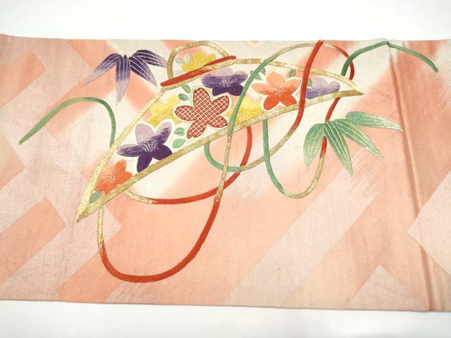 平和屋着物●アンティーク 大正ロマン 丸帯 総刺繍 駒刺繍 草花文 引き抜き帯 正絹 逸品 CABG6041hy