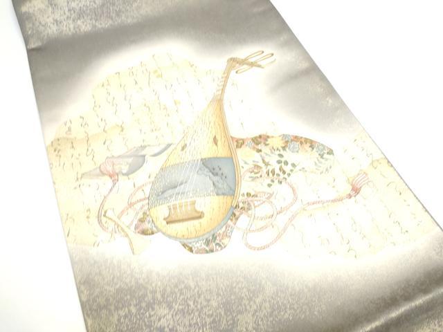 平和屋着物●友禅師・京の名工・伝統工芸士・樽本伊勢蔵 太鼓柄袋帯 楽器草花文 金銀彩 正絹 逸品 CABG6045hy