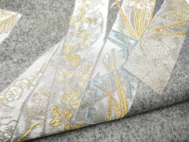 平和屋着物●六通柄袋帯 短冊草花文 金銀糸 正絹 逸品 CABG6056hy