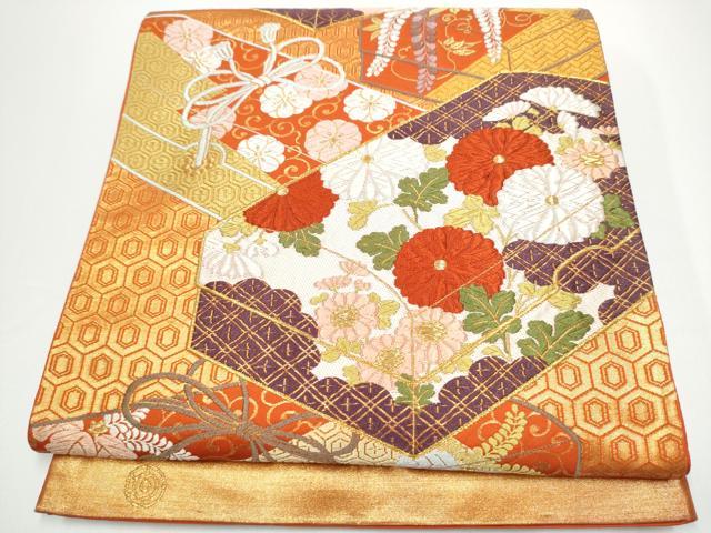 平和屋着物●西陣 河合美術織物謹製 六通柄袋帯 唐織 文箱花文 金糸 正絹 逸品 CABG6058hy