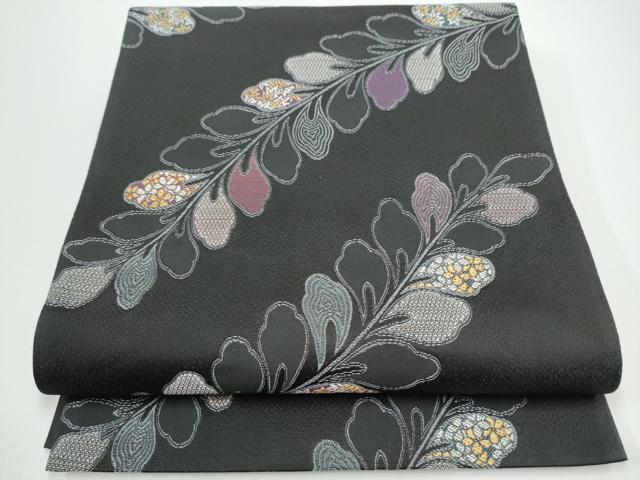 平和屋着物●こむさでもーど・COMME CA DU MODE 六通柄 京袋帯 枝葉文 黒地 正絹 逸品 CABG6065hy