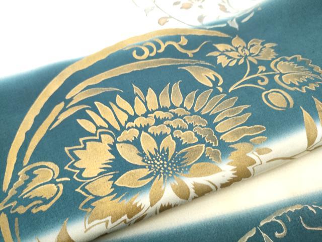 平和屋着物●九寸名古屋帯 手描き 草花丸文 金彩 正絹 逸品 CABG6083hy