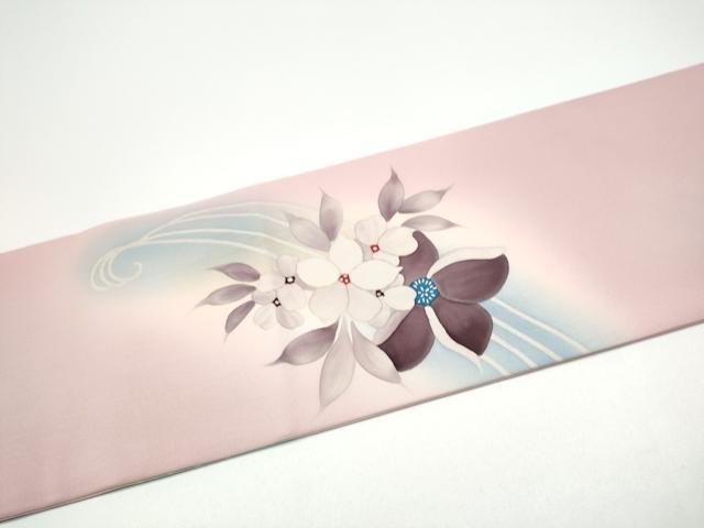 平和屋着物●塩瀬 九寸名古屋帯 ろうけつ染 舞花文 正絹 逸品 CABG6090hy