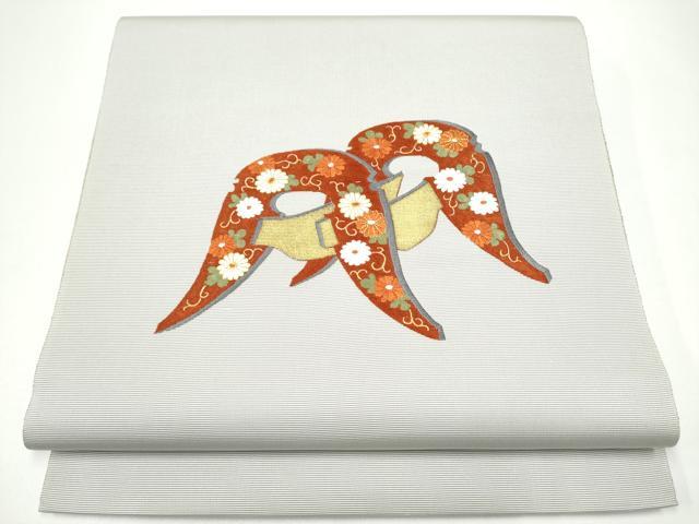 平和屋着物●人間国宝 甲田綏郎 精好仙台平 八寸名古屋帯 駒刺繍 器物文 金彩 正絹 逸品 CABG6092hy