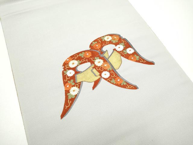 平和屋着物●人間国宝 甲田綏郎 精好仙台平 八寸名古屋帯 駒刺繍 器物文 金彩 正絹 逸品 CABG6092hy