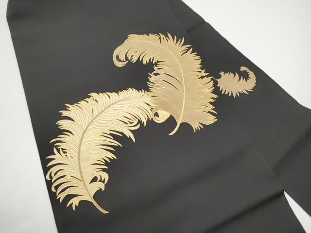 平和屋着物●ジャパンオートクチュール 渡辺雪三郎 塩瀬 九寸名古屋帯 舞葉文 黒地 金彩 正絹 逸品 CABG6094hy