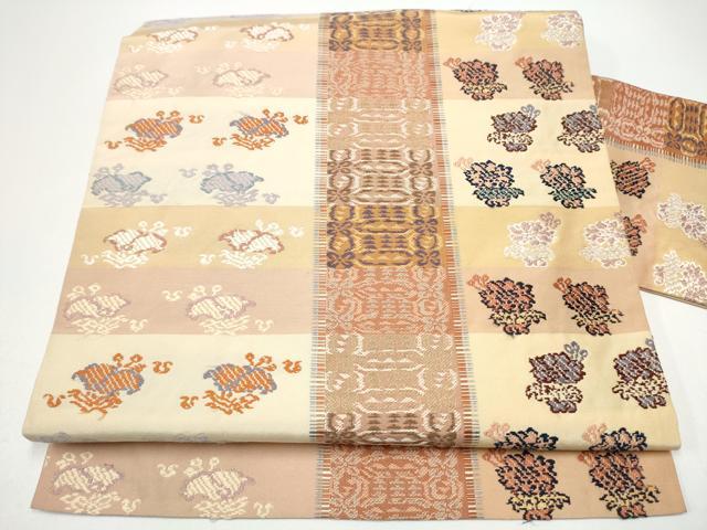 平和屋着物●九寸名古屋帯 唐織 草花文 正絹 逸品 CABG6096hy