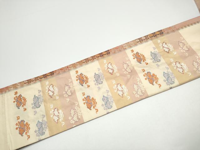 平和屋着物●九寸名古屋帯 唐織 草花文 正絹 逸品 CABG6096hy