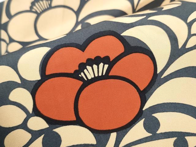 平和屋着物●塩瀬 九寸名古屋帯 型染め 椿 正絹 逸品 CABG6097hy