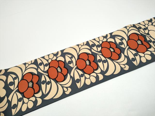 平和屋着物●塩瀬 九寸名古屋帯 型染め 椿 正絹 逸品 CABG6097hy