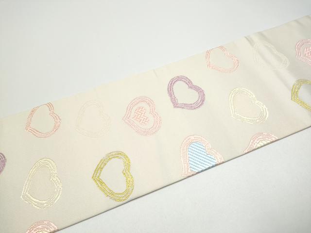 平和屋着物●西陣 大光謹製 九寸名古屋帯 唐織 ハート 証紙付き 正絹 逸品 CABG6101hy