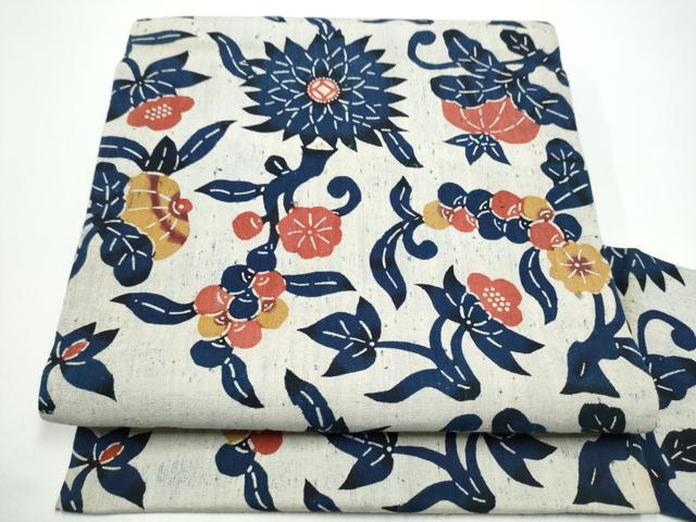 平和屋着物●浦野理一 型染 九寸名古屋帯 花唐草文 正絹 逸品 CABG6109hy