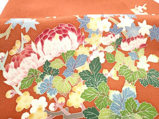平和屋着物●本加賀友禅作家 鶴見保次 九寸名古屋帯 枝花文 鬼しぼ縮緬 正絹 逸品 CABG6116hy