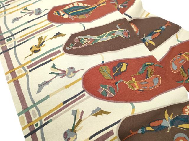 平和屋着物●全通柄 九寸名古屋帯 型染め 魚 成物 金彩 正絹 逸品 CABG6120hy