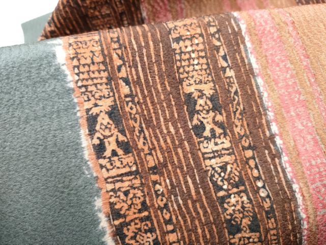 平和屋着物●摺型友禅 京都 多ち花 全通柄 九寸名古屋帯 絞り 幾何学間道 正絹 逸品 CABG6122hy