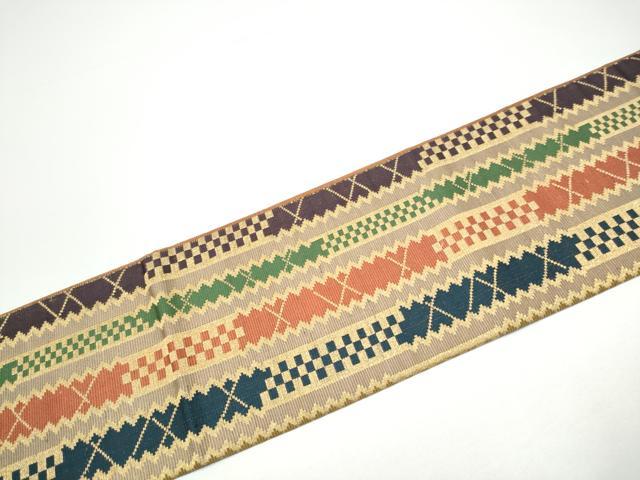 平和屋着物●全通柄 九寸名古屋帯 幾何学間道 金糸 正絹 逸品 CABG6129hy