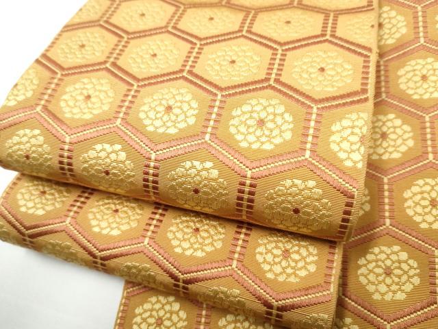 平和屋着物●本場筑前博多織 半幅帯 亀甲菊文 正絹 逸品 CABG6131hy