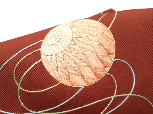 平和屋着物●塩瀬 つけ帯 駒刺繍 総刺繍 花毬文 金糸 正絹 逸品 CABG6137hy